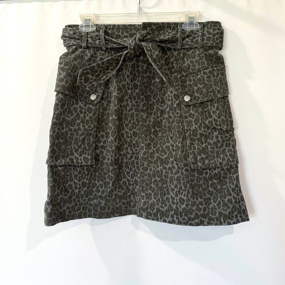 Marissa Webb Skirt Size 10 Denim Cargo Mini Belted Green Leopard Print - Picture 1 of 13